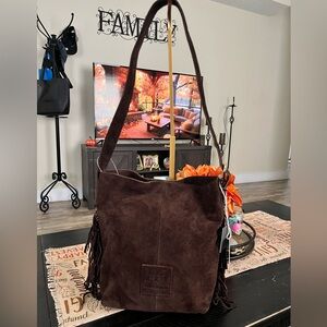NWT Haute Hippie Chocolate Brown Suede Fringe HOBO Shoulder Bag